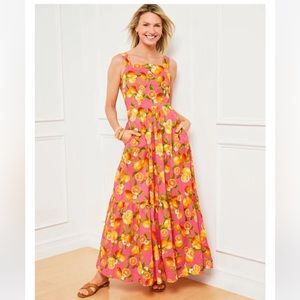 Talbots NWT maxi sundress citrus colors pink & orange with lemons and oranges